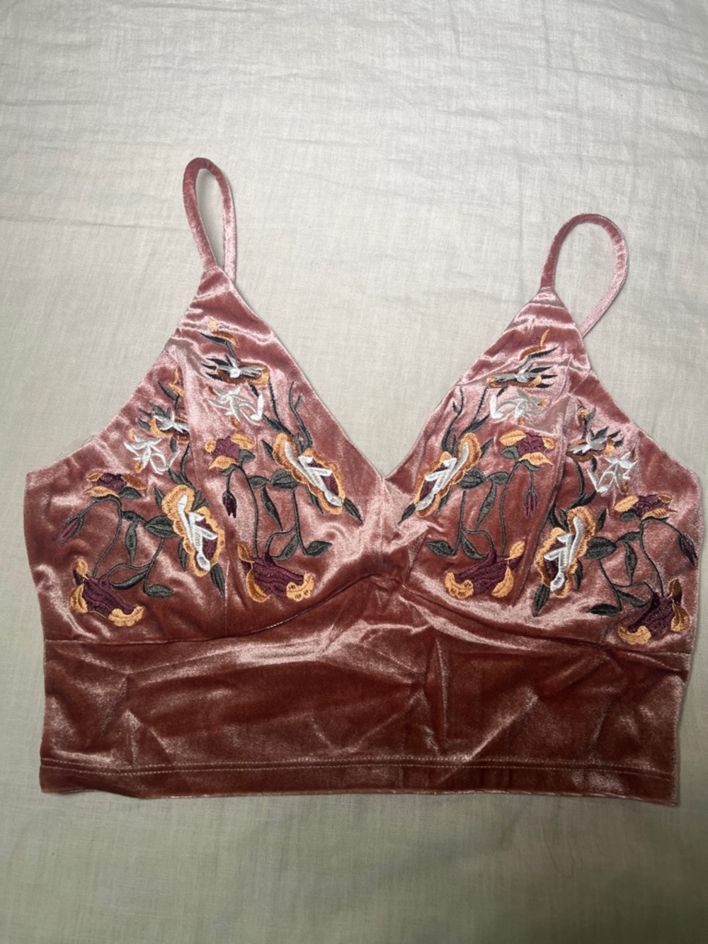 Velvet Embroidered Crop Top - Boho Floral Cami
